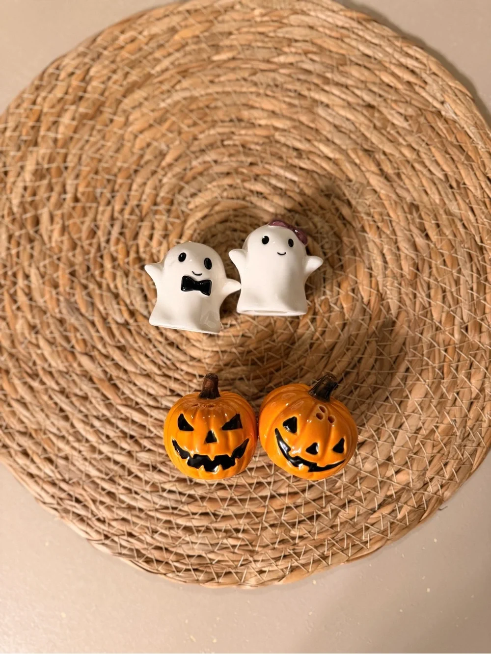 Halloween Ceramic S&P Shakers Pumpkin and Ghost